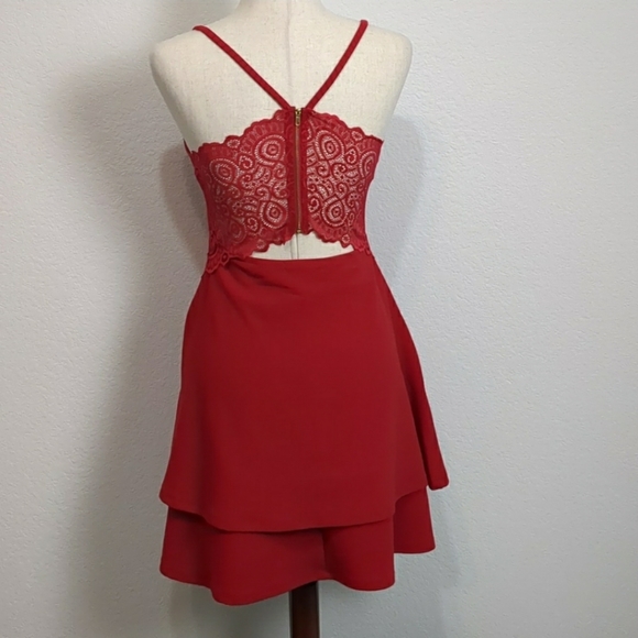 Red Dress Prom Homecoming Layered Bottom Lace Back size M - Picture 2 of 5